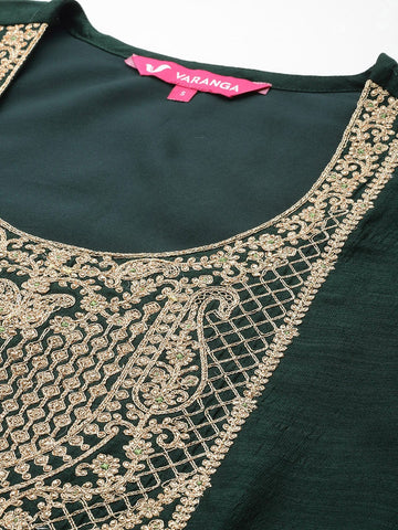 Varanga Women Green Heavy Zari Embroidered Kurta With Bottom And Dupatta